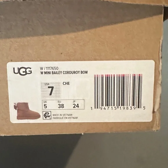 UGG Mini Bailey Corduroy Bow Boots with Shearling Lining Size 7 - Picture 5 of 5